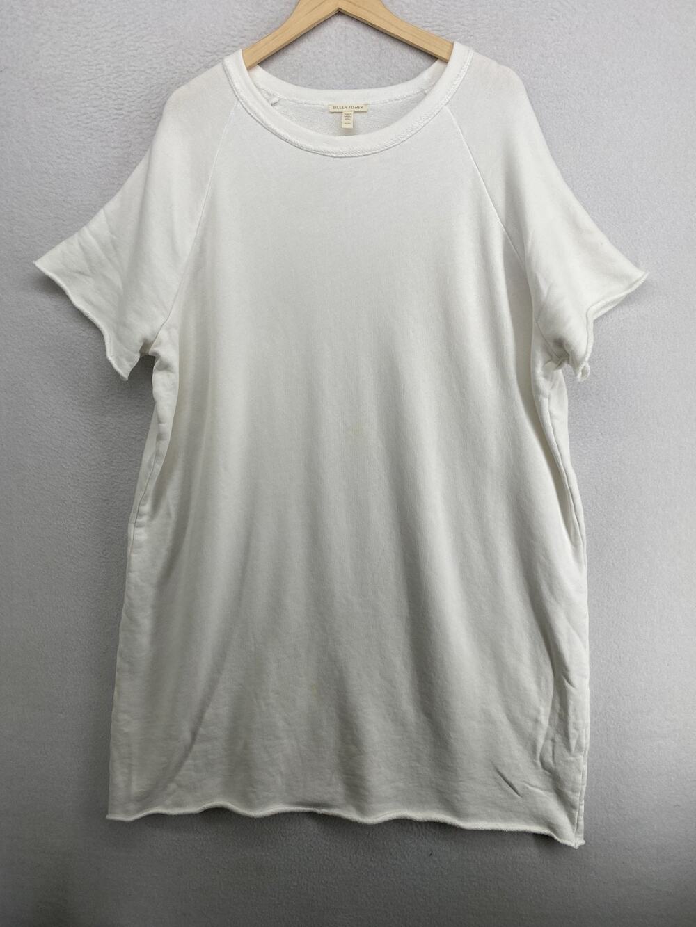 EILEEN FISHER Dress XL Organic Cotton French Terry Sweater Raglan Sleeve White
